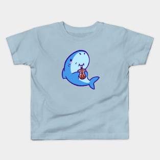 Cute shark drinking boba tea Kids T-Shirt